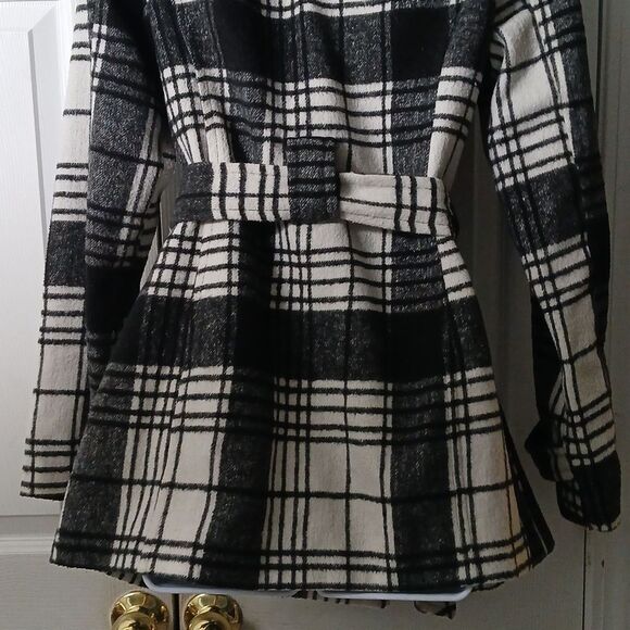 Jou Jou  black white plaid stylish wool blend pea coat  Sz S EUC - Picture 5 of 7